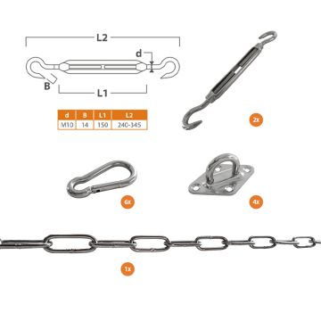 Schaduwdoek bevestigingsset vierkant RVS met M10 spanner